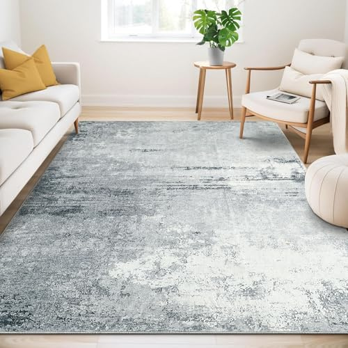 Guchuang Bedding Washable Rugs for Living Room 160x230cm, Large Grey Rugs Non Slip Area Rug, Soft Short Pile Vintage Carpet for Bedroom, Kitchen, Dining Room, Office Decor