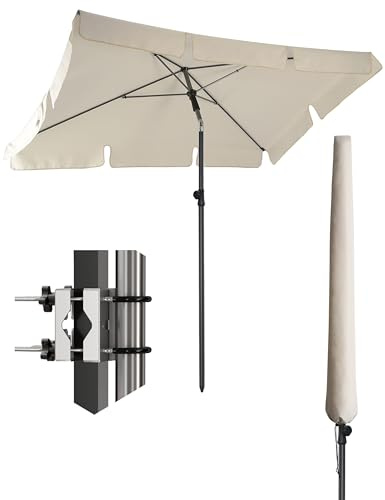 4smile Sonnenschirm Balkon SunnyShade - Sonnenschutz Balkon 3-in-1 SET, Sonnenschirm rechteckig 200 x 125 cm + Metall Sonnenschirmhalter Balkongeländer SunnyEasy + Sonnenschirmhülle