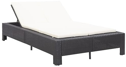 Brokky 2-Personen-Sonnenliege mit Auflage Sonneninsel Auflagen Rattanliege Outdoor Gartenbett Balkon Bett Outdoor Schwarz Poly Rattan