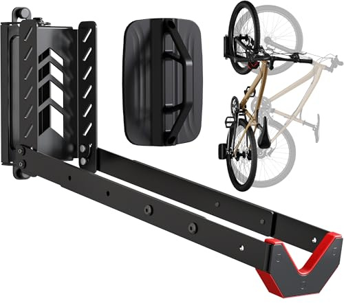 monTEK Swivel Bike Wall Mount, No Heavy Lifting, Adjustable Bike Wall Rack | Holds up to 35kg, 120° Pivoting Bike Hanger for Garage, Foldable, Vertical Bicycle Storage Rack Wall Mount for MTB/Road Bike