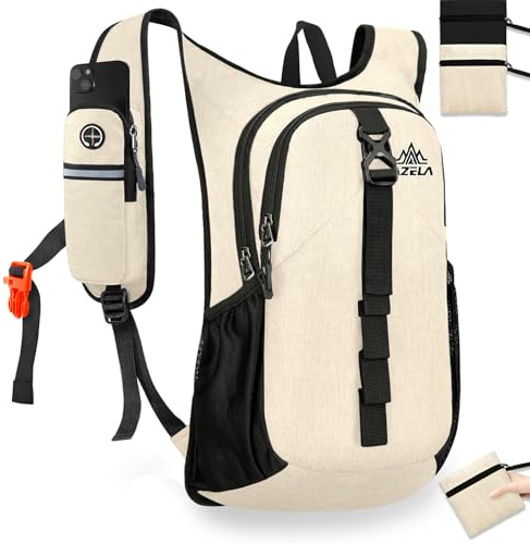 15L Wanderrucksack Wasserdicht, Klein Faltbarer Rucksack Ultraleicht Beige | Hiking Backpack Herren Damen Fahrradrucksack Handyfach Tagesrucksack für Camping Outdoor Travel Daypack