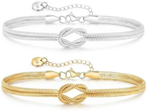 VIVILE 2er-Set Silberner Goldene Partner Armbänder & Freundschaftsarmbänder,Knoten-Armbänder,Wasserdicht 316 Titan,Geschenke für Geburtstage Jubiläen