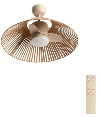 CREATE / WIND LAMP WOVEN/Ventilateur de plafond avec lumière et télécommande sable / 25W, Programmable, Ø75 cm, fonction été-hiver, lumière LED 3 températures, corps en corde, flux d’air concentré