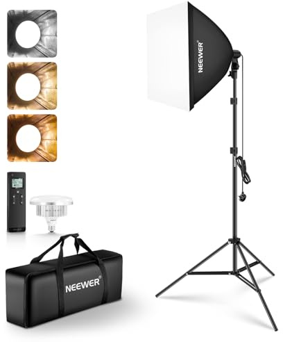 NEEWER Kit de iluminación Softbox Equivalente a 450 W con Soporte de trípode, Bombilla LED Bicolor de 45 W de 2.4 G, Control Remoto, 10 Canales 2900 K-7000 K, 1400 LX/1 m, CRI95 Studio Photography