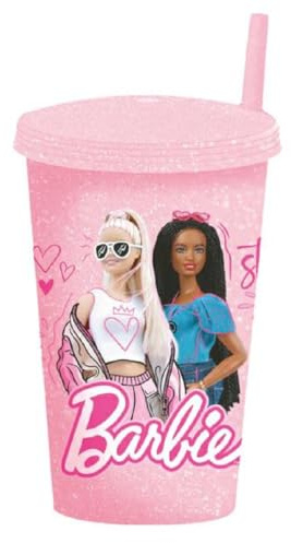RTI REAL TRADE ITALIA Bicchiere Con Coperchio e Cannuccia Barbie in Polipropilene PS 41373