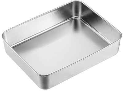 F Fityle Moule à Lasagnes en Acier Inoxydable, Moule à Gâteau, Plat Épais, Plat de Cuisson Profond, à Côté Rectangulaire pour Tiramisu, Casserole, Biscuits, Plaque Facile à Nettoyer, 28x22x6cm