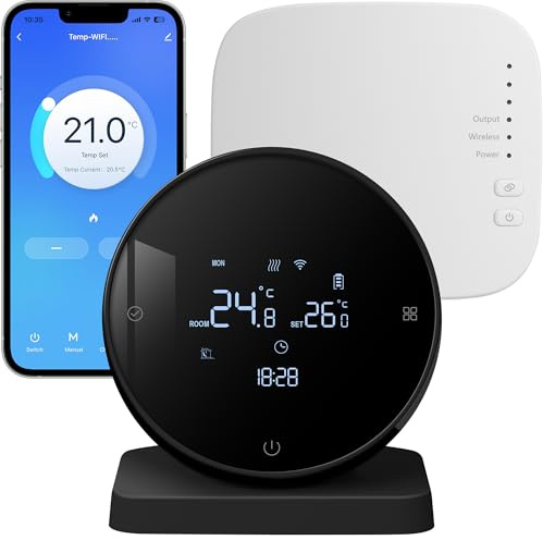 Vaconoff Termostato de Caldera inalámbrico Inteligente con RF Receptor,Termostato Inteligente Wi-Fi Alimentado por batería,programable Diariamente Control App y Voz, Alexa/Google