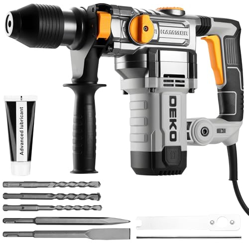 DEKOPRO 1500W SDS Plus Rotary Hammer Drill, 5.5J Impact,300-1000RPM,4600BPM,3 Functions (Drill/Hammer/Chisel),32mm Concrete Drilling with 9pcs Accessories for Home Renovation,DIY,Professional Builders