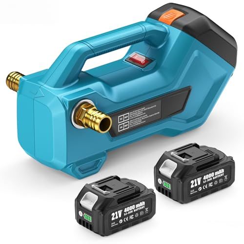 Seesii Kabellose Transferpumpe für Wasser/Diesel, 2880 L/h Selbstansaugend, 2×4000 mAh Akku, Tragbare Elektrische Haushaltspumpe für Wohnmobile, Garten, Whirlpool, Pool, Teiche, Aquarien, Regentonnen