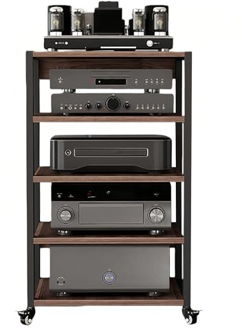 Mobile Hifi,Mobile stereo hi fi rack hifi a 2/3/4/5 livelli,Supporto Multimediale AV Rack,Scaffali HiFi con Ruote e Ripiano Regolabile,per Home Theater,Camera da letto,Soggiorno(5-tier 50x40x90cm)