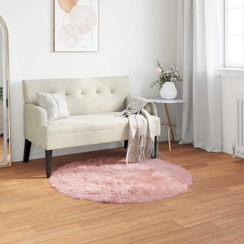 HFXHIJXQ Tafalla Rose Tapis rond en peau de mouton synthétique 100 cm Polyester Flokati Salon Chambre Couloir