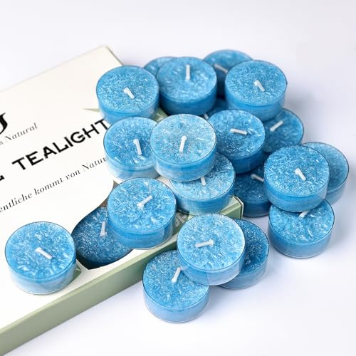 UGBEM 20 Stück Ozean Duftteelichter, 5 Stunden Brenndauer Blaue Kerzen | Pflanzenwachs, Geschenkset, Teelichter Mehrfachpackung für Wohn-Dekoration, Geschenke zu Weihnachten und Geburtstag