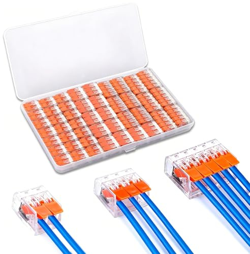 75-teiliges Lüsterklemmen Set aus flammhemmendem PC Material für 2-3-5 Leiter mit 4 mm² Querschnitt und Betätigungshebel universell kombinierbar für Kabelverbindungen (75)