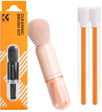 K&F CONCEPT Multifunktions Kamera-Reinigungsset, Rosa | 4-in-1 Doppelkopf-Bürste + 2 Reinigungsstäbchen, Feine und Weiche Borsten, für Kamera, PC, Tastaturen und Elektronik, MK11