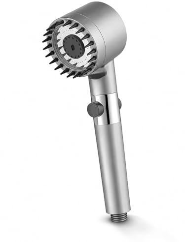 Bdit Soffione Doccia Alta Pressione con Pulsante Stop, Doccetta Multigetto, Soffione Doccia con Ventola a Spirale e Filtro Integrato, Ugelli Anticalcare, Risparmio Idrico, Attacco Universale