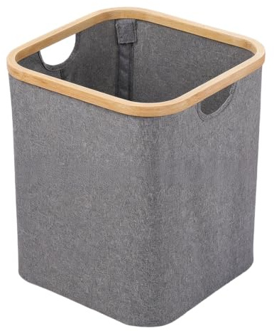 FARYODI Corbeille à papier carrée en bambou et tissu Oxford, noire pour bureau, bureau à domicile et bureau, poubelle à papier peu encombrante pour salle d'étude avec design robuste