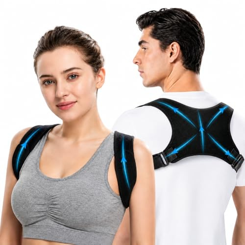 UIOF Posture Corrector Women and Men, Comfortable Adjustable Upper Back Brace Posture Corrector, Relief Back Pain, Support for Back, Neck and Shoulder (Black, One Size)