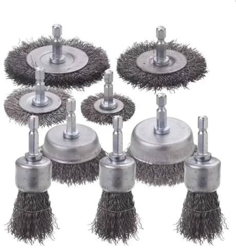 Punte per trapano con spazzola metallica, Set di tazze for ruote for punte da trapano con spazzola metallica Gambo esagonale 1/4 pollice 0,012 Acciaio al carbonio grezzo aggraffato(9 Model)