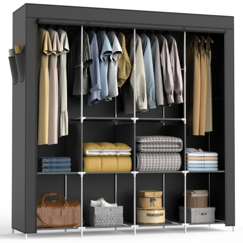 Verdego Kleiderschrank, Stoffschrank mit Abdeckung, Kleiderstange Stabil