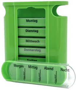 Medikamentendosierer grün Tablettenbox 4er Set (=4Stück) Tablettendosierer Pillendose 7 Tage Medikamenten Dosierer Original Tiga-Med Qualität