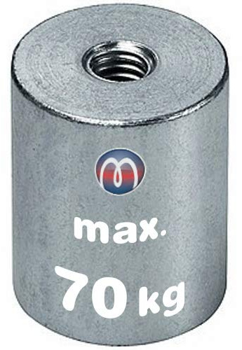 Neodym-Stabgreifer Ø 40 mm mit Innengewinde M8 x 12 - hält 70 kg - 1 Stück - Starke Magnete mit Innen-Gewinde für Industrie und Zuhause