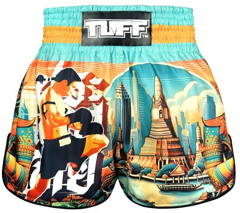 Tuff Sport Muay Thai Boxing Shorts Retro Shorts Classic Slim Cut MMA Kickboxing Workout Set Training (TUF-RMS128-LTB, XL)