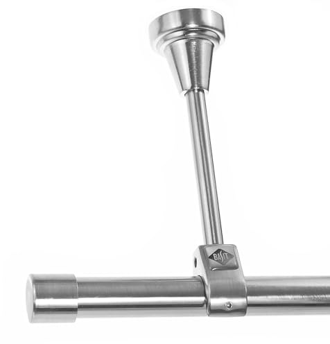 BASIT Gardinenstange Edelstahllook 20mm 1-läufig Decke 160cm lang D51R | Gardinenstangenset einläufig Deckenmontage Metall Vorhangstange Deckenhalterung 120-600cm wählbar Kappe E30