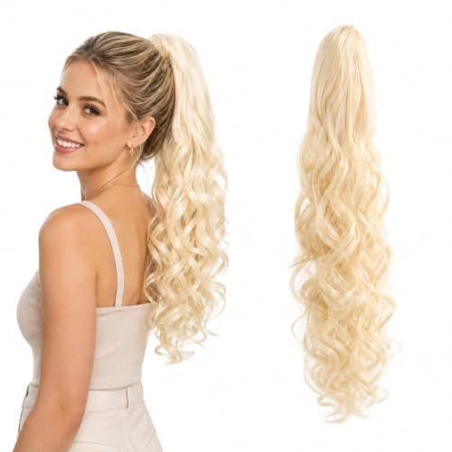 CAISHA 50cm Zopf Pferdeschwanz Gewellt Haarteil Weißblond HC4-1