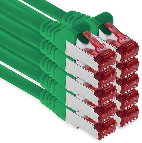 1aTTack.de - 10x 0,5m CAT6 Patchkabel S/FTP PIMF Schirmung CAT.6 RJ45 Netzwerkkabel Ethernetkabel DSL LAN Router Switch Modem Patchfeld - grün - 10 Stück