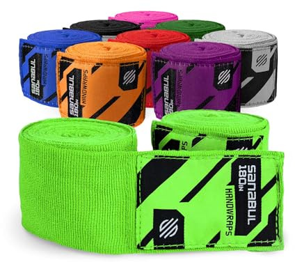 Sanabul Fasce Elastiche Professionali da 450cm per Boxe Kickboxing Muay Thai MMA (Verde, 450cm)