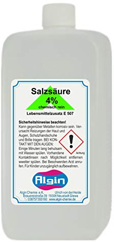 Algin Salzsäure 4% chemisch rein 1 Liter - Lebensmittelzusatz E 507