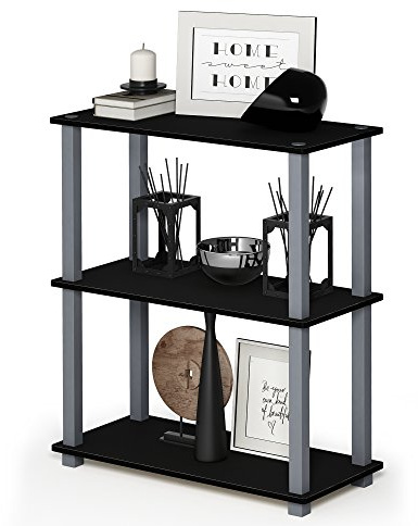 Furinno kompaktes Mehrzweck-Regal mit 3 Ebenen, holz, Schwarz/grau, 28.96 x 59.94 x 75.18 cm