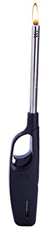 Feuerzeuge Stabfeuerzeug Gas 27 cm Lang Nachfüllbar +1x (Konsumany® Stab- Stumfeuerzeug 12,5 cm Lang) (1 Stück (Schwarz))