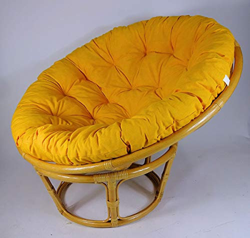 Rattan Papasansessel,Papasan Durchmesser 110 cm, Fb. Honig, Polster Uni Living 247 Sonnengelb