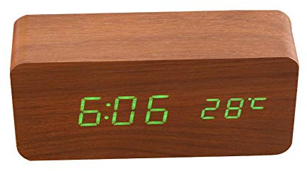 Hölzerne LED Digital Wecker, Multifunktions Tischuhr mit Temperaturanzeige und USB-Ladefunktion für Heimbüro(#1)