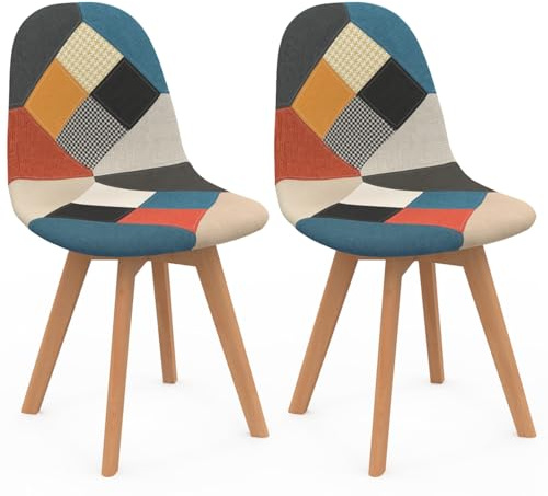 IDMarket Lot de 2 chaises scandinaves SARA Motifs patchworks Multi-Couleurs