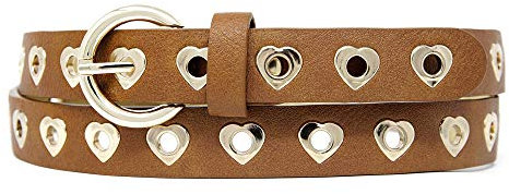 Zakatte • Damen Nietengürtel aus Kunstleder mit Herzformigen Ösen BS045 (Cognac, 75 cm)