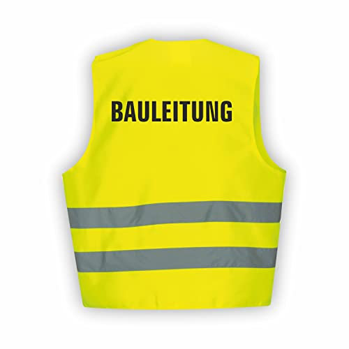 Fassbender-Druck WARNWESTEN - Sicherheitsweste GELB Warnweste nach EN ISO 20471 zertifiziert - Warn Weste für BAULEITUNG - Unisex mit hochwertigem Reflektorstreifen (GELB I 3XL/4XL I 10er Set)
