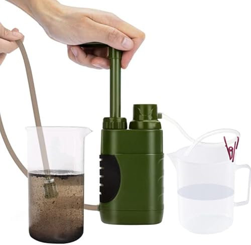 Wasserfilter Outdoor 5000L Tragbarer Camping Wasserfilter, Personal Pumpfilter Tischwasserfilter mit Starterpaket, Notfall Survival Gear Wasseraufbereiter für Wandern Reisen Notbereitschaft