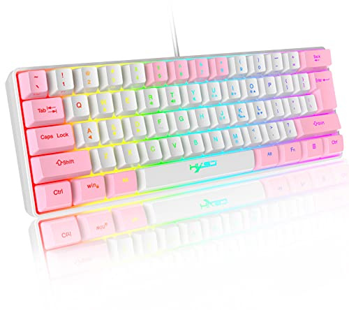 60% Clavier de Jeu RVB Filaire, Clavier Compact 61 Touches avec rétroéclairage 11 Chroma RVB, Touches flottantes ABS, Touches Anti-ghosting complètes, Clavier USB mécanique pour PC Windows Blanc Rose