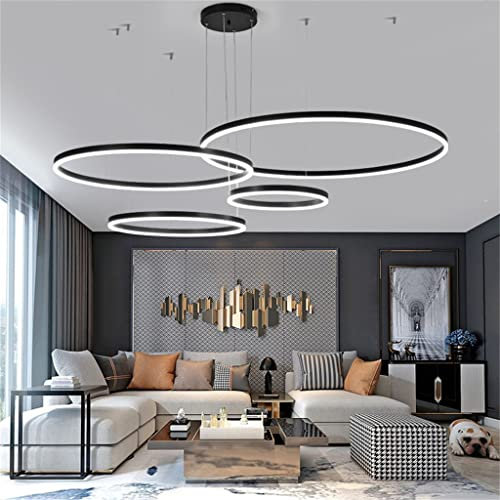 JINWELL Pendelleuchte LED Wohnzimmerlamp Höhenverstellbar Esstisch Kronleuchter Dimmbar Mitfernbedienung Hängeleuchte Modern Pendellampe Metallring Acryl Deckenleuchte Esszimmer Hängelampe,40+60+80CM
