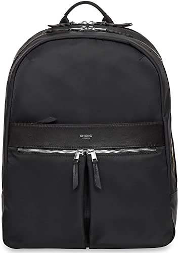 KNOMO Beaufort Damen Groß Laptop Rucksack 15,6 Zoll Laptopfach Fahrradrucksack,Silberner Reißverschluss, Frauen Schwarz