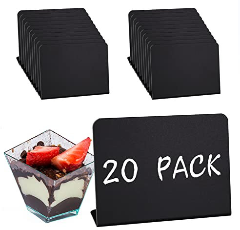 Fuyamp 20 Pcs Mini Chalkboard Signs,Small Black Chalkboard Signs for Labeling,Table Top Menu Blackboard with Base,Message Tabletop Board for Food Pricetags Weddings Party Bakery,10 x 7.5cm