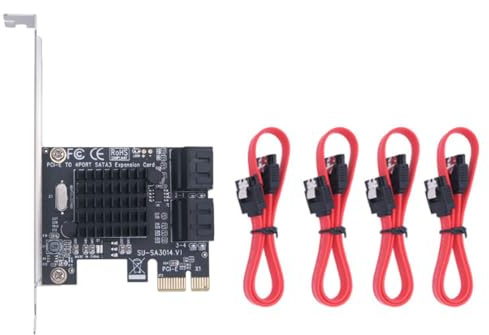 PCIE SATA Karte 4 Ports 6 Gbps SATA 3.0 PCIE Karte mit 4 SATA Kabeln, Halterung und Kühlkörpern