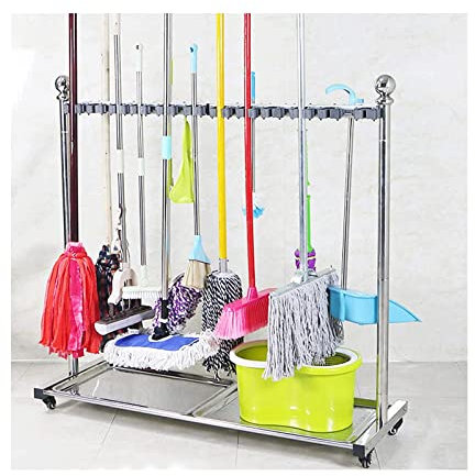OLOTU Trapeador de Polvo Soporte para fregona de Escoba, Estante Colgante para Suelo, balcón, Escoba, Estante de Almacenamiento de Acero Inoxidable de pie móvil, fregona húmeda Profesional