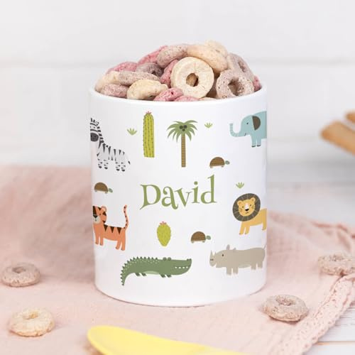 Wanapix | Taza de Plástico Personalizada para Niños| Vuelta al Colegio/Guardería | Taza Infantil con Nombre |Plástico Irrompible sin BPA | 325 ml | Animales Salvajes