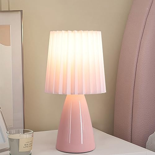 Mengjay E27 Nachttischlampe Stoffschirm Schreibtischlampe,Keramik Tischlampe Tischleuchte Nachttischlampe,Moderne Tischlampe Tischleuchte Schlafzimmerlampe für Schlafzimmer oder im Hotel (Rosa)