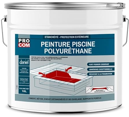 PRO COM Peinture piscine béton, peinture polyuréthane pour piscine et bassin, étanche et souple, béton, enduit, ciment 10 litres