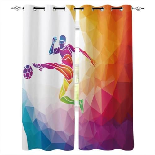 IMASHI Kinder Vorhänge 3D Fußball Muster Öse Wärmeisoliert Bedruckte Vorhänge Verdunkelungsvorhänge Für Schlafzimmer Wohnzimmer Vorhänge 140x160cm