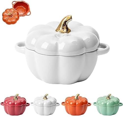 Olla de Calabaza de Cerámica Con Tapa - Horno Holandés, Cuenco de Sopa, Olla de Chile, Cocina de Calabaza